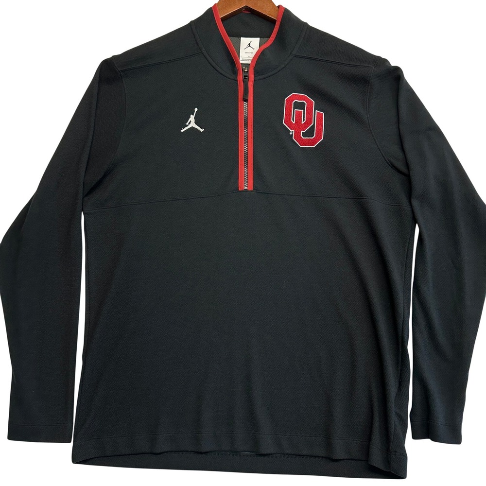 Jordan Oklahoma Sooners Mens Large Dri-FIT Quarter Zip Pullover Black OU Jacket
